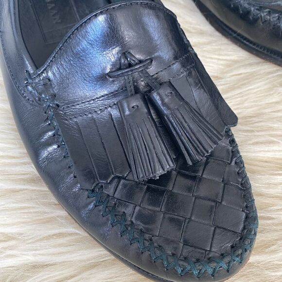 Cole Haan Men's Black Leather Loafers Made in Italy US 10.5 Preppy Tassels Woven - Picture 2 of 9
